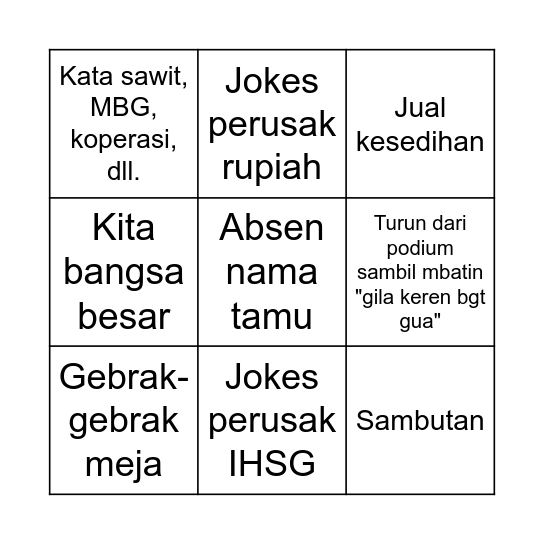 Pidato wowok Bingo Card