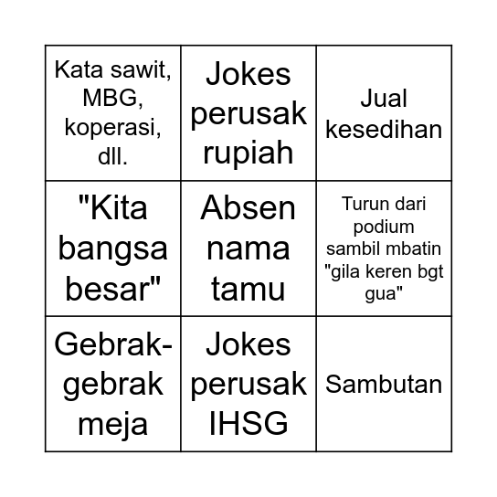 Pidato wowok Bingo Card