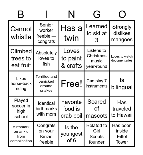 In-Home Team Bingo Card