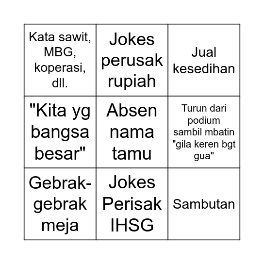 Pidato wowok Bingo Card