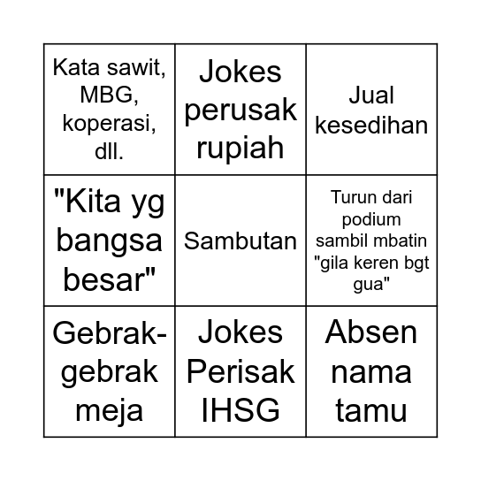 Pidato wowok Bingo Card