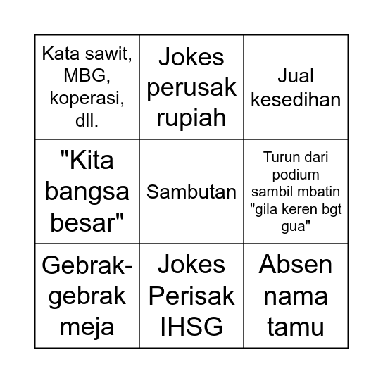 Pidato wowok Bingo Card