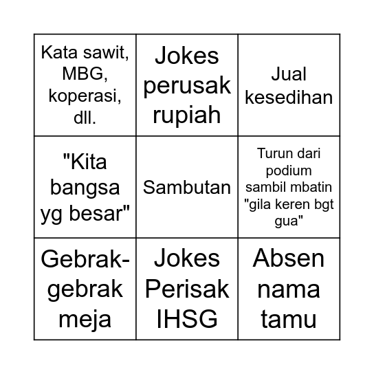 Pidato wowok Bingo Card