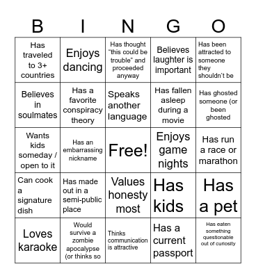 Dating Bingo Card
