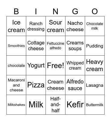 Dairy Month Bingo Card