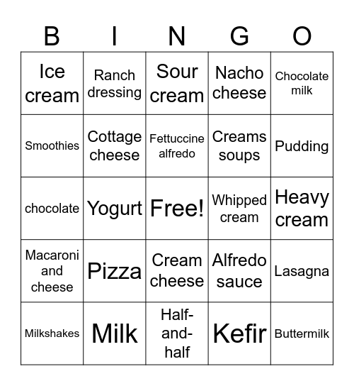 Dairy Month Bingo Card