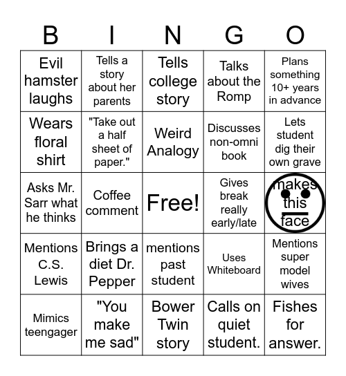 Mrs. Bower Bingo Card