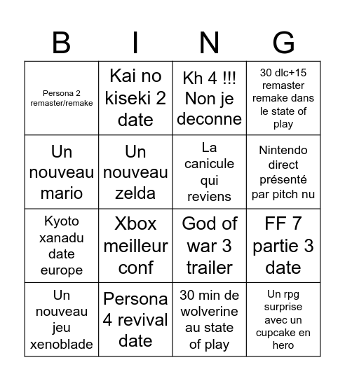 Annonce juin Bingo Card