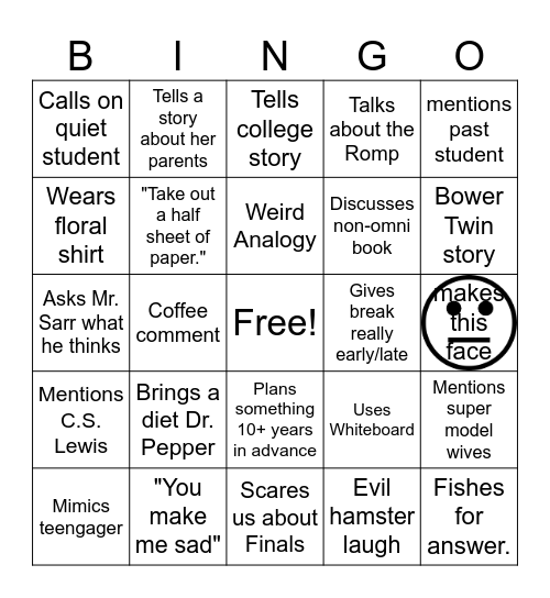 Mrs. Bower Bingo Card