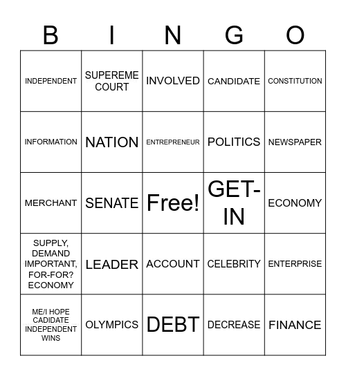 UNIT 8: TOPIC 4 Bingo Card