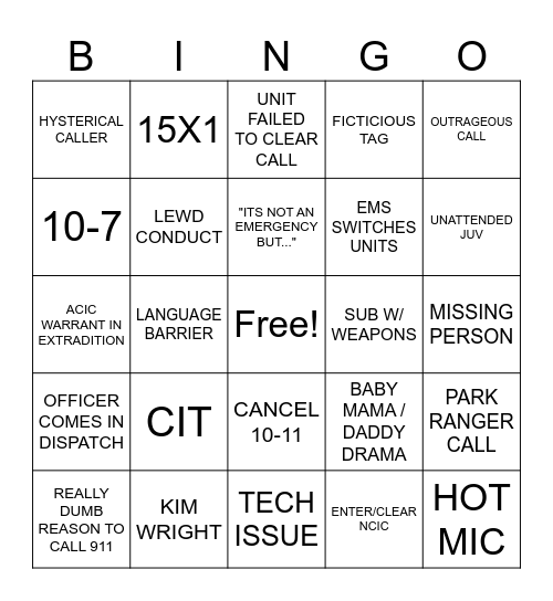 DISPATCH Bingo Card