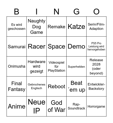 State of Play Bingo Card