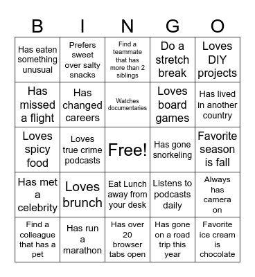 Hodess Bingo Card