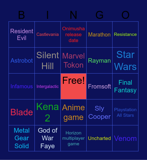 June 2026 Sony State of Play Bingo Card