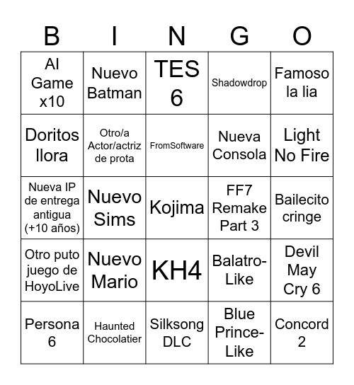 Not E3 2026 Bingo Card