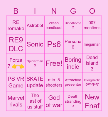 State of Play 2026 Bingo Card