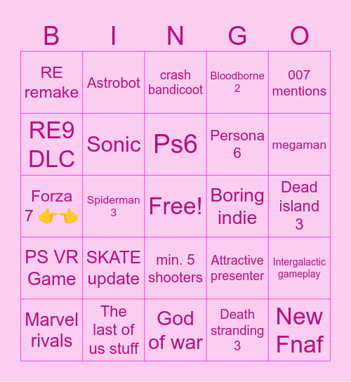 State of Play 2026 Bingo Card