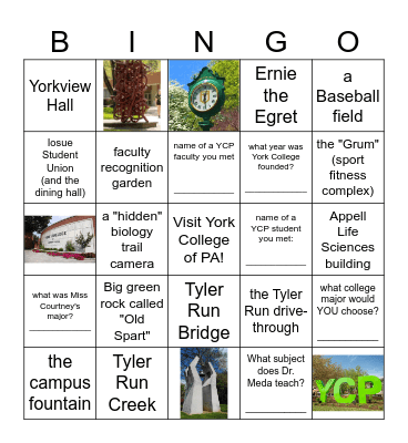 York College Bingo 2 Bingo Card