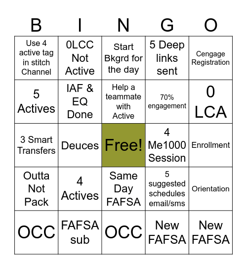Start Day Bingo Card