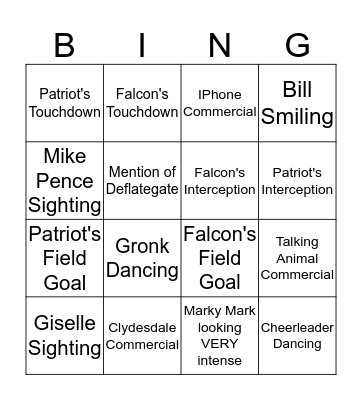 Superbowl 51 - Patriots vs. Falcons Bingo Card