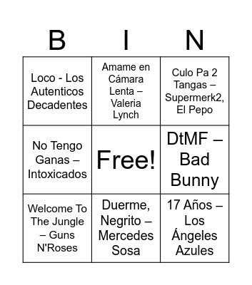 Bingo musical Bingo Card