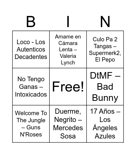 Bingo musical Bingo Card