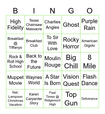 Movie Songs Bingo Card