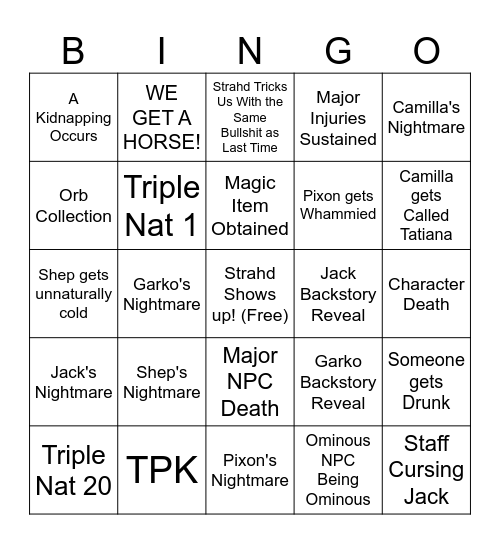 Strahd Bingo Card