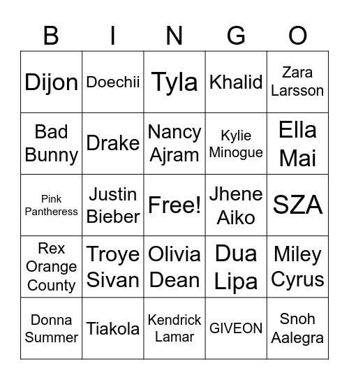 Monday BINGO Card