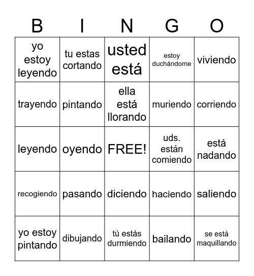 presente progresivo Bingo Card