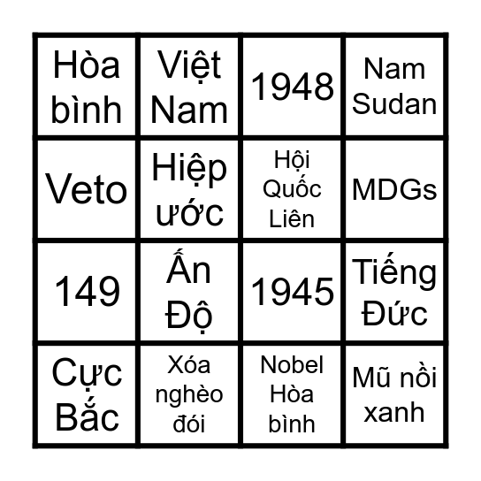 LIÊN HỢP QUỐC Bingo Card
