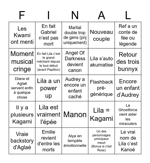 Final Miraculous Bingo Card