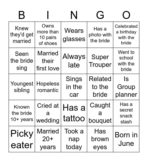 Bach Bingo Card