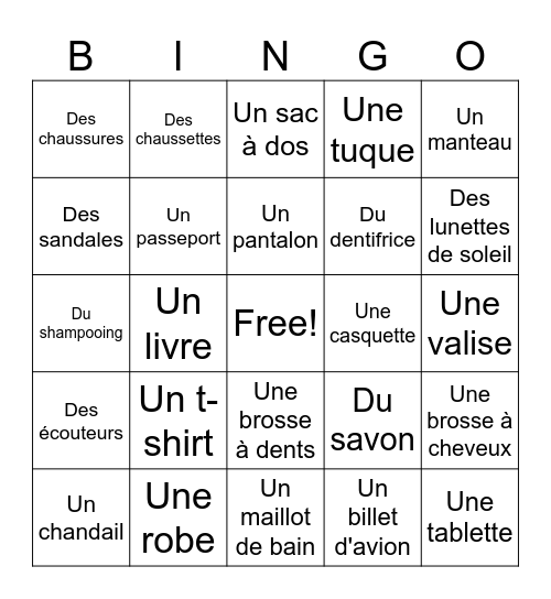 Les Vêtements Bingo Card