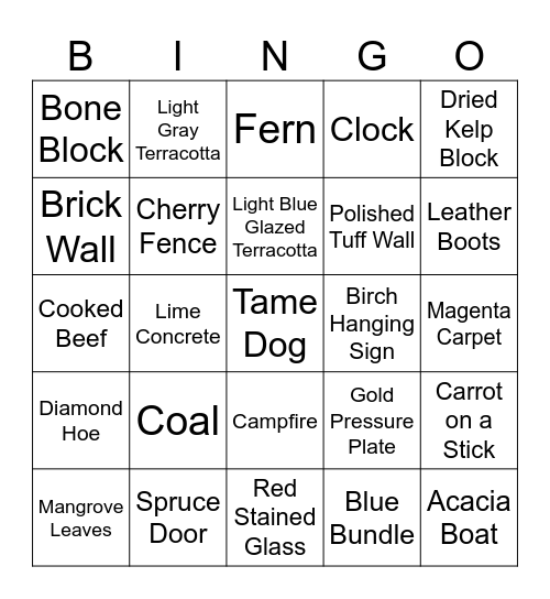 MINECRAFT BINGO Card