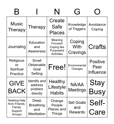 Types of Coping Mechanisms Bingo Card