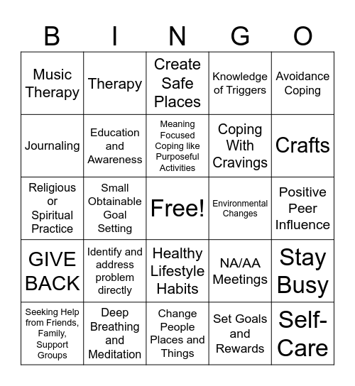 Types of Coping Mechanisms Bingo Card