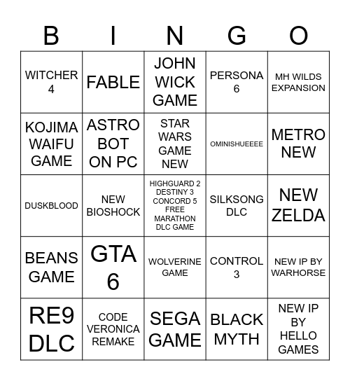 SUMMER GAME FEST BINGOOOOO Bingo Card