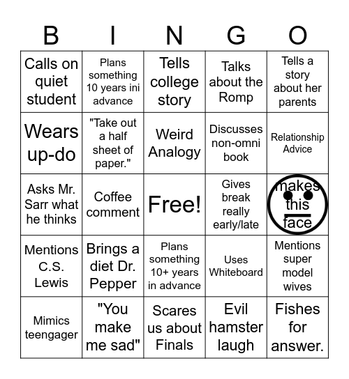 Mrs. Bower Bingo Card