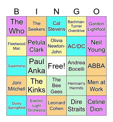 Non-American Singers/Bands Bingo Card