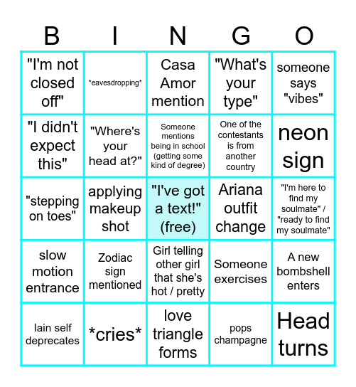 Love Island USA 2026 Bingo Board Bingo Card