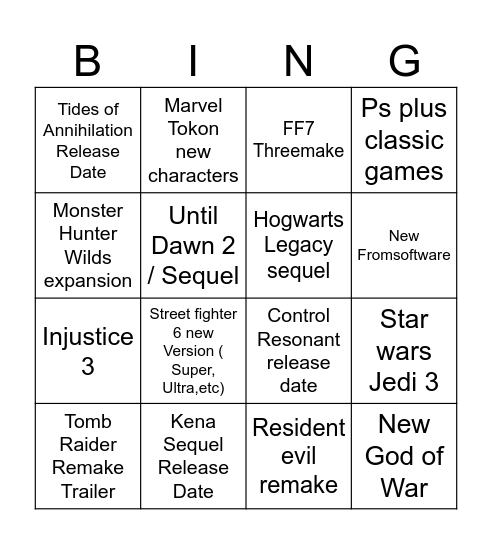 State of Play / SGF Bingo Card