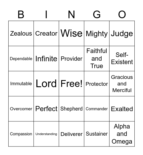Attributes of God Bingo Card