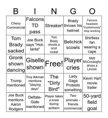 Super Bowl Bingo Card