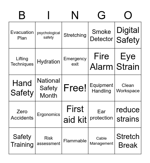Safety Month Remote Bingo Card
