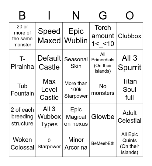 MSM Random Island Bingo Card