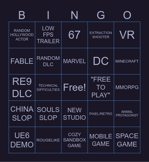 Gaming Showcase 2026 Bingo Card