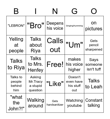 Elijah Bingo Card