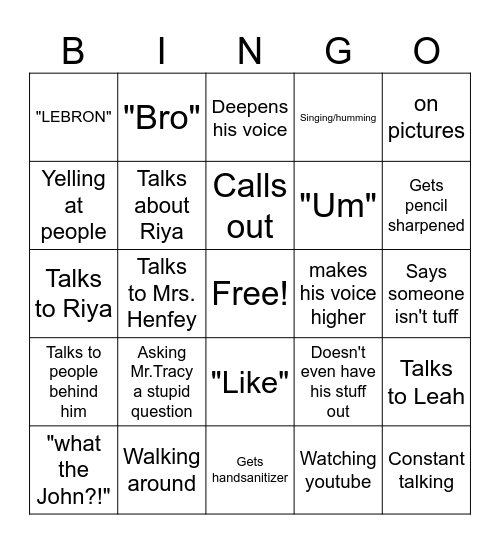 Elijah Bingo Card