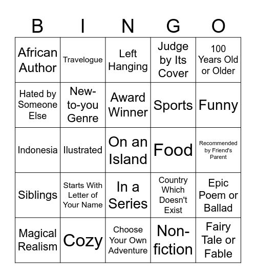 Book Bingo Card